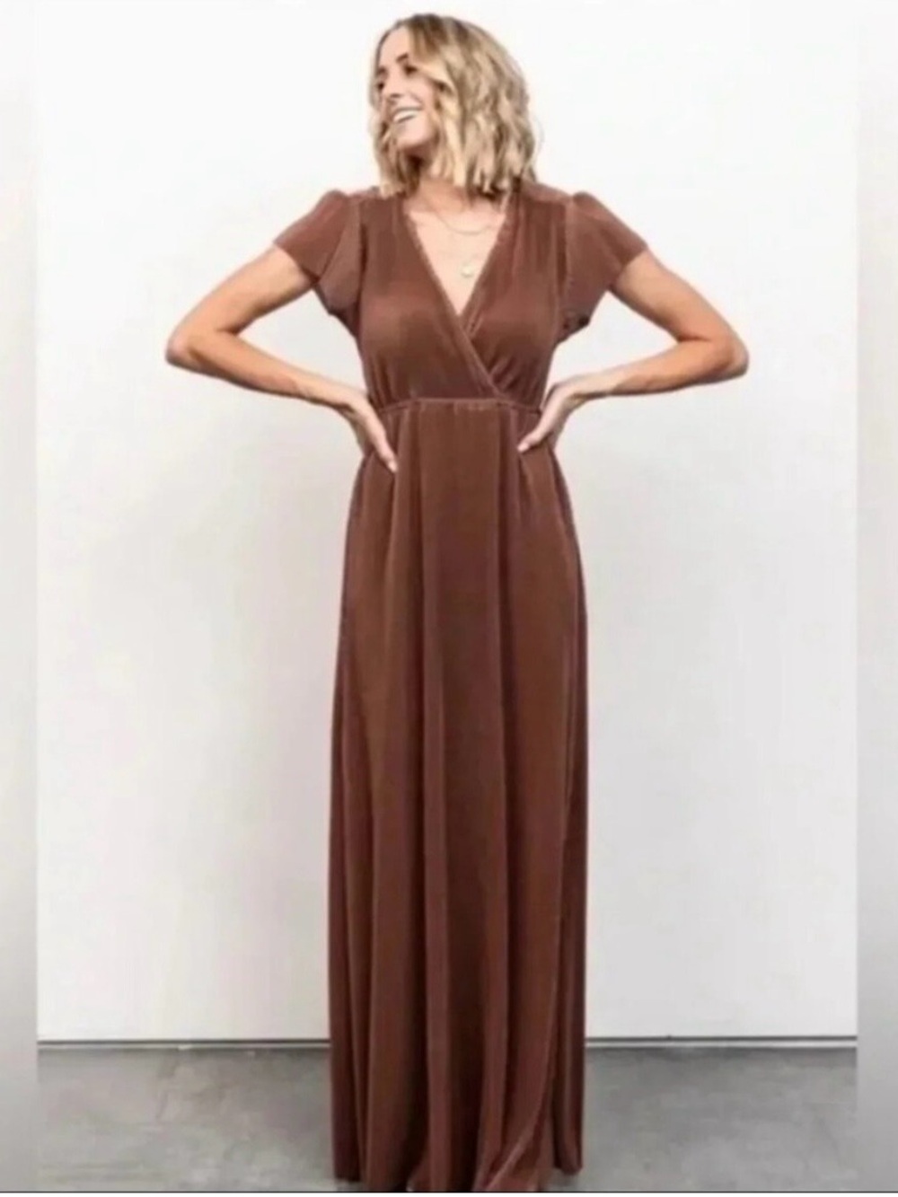 Baltic Born Women’s Sage Green Pleated V‑Neck Maxi Dress Sz XL